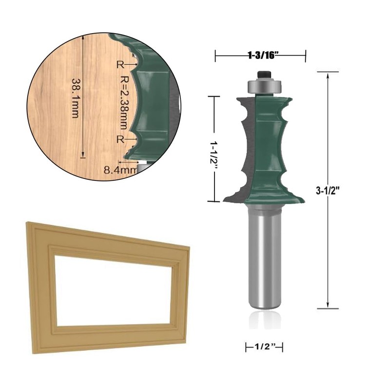OLETBE 2 PCS Router Bit Set, 1/2-Inch Shank Woodworking Wood