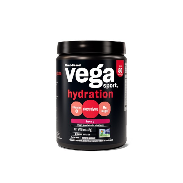 Vega Sport Hydration Electrolyte Powder, Berry - Post Workout Recovery Drink for Women and Men, Vitamin C, Vegan, Keto, Sugar Free, Dairy Free, Gluten Free, Non GMO, 5 oz