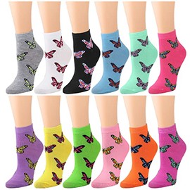 Falari 12 Pairs Women Novelty Ankle Socks Colorful ComfortSoft Lightweight Sports Athletic Socks (Butterfly)