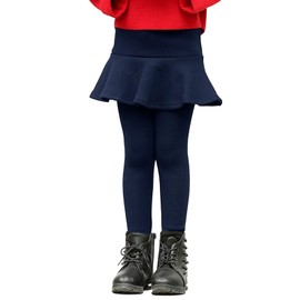 LOLANTA Leggings con Forro Polar para niñas con Falda, Pantalones cálidos de Nieve de Invierno para niños sin pies (Azul Azul Marino, 6-8 Años)
