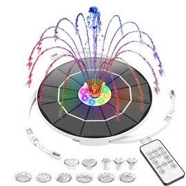 AISITIN 3.5W Solar Fountain Pump with Remote Control, LED Colorful Lights, Solar Bird Bath Pump with Bracket and 8 Nozzles, Solar Water Fountain for Bird Bath, Garden, Pond and Outdoor