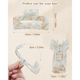 Kajeer 2 Pack Large Acrylic Hair Claw Clips for Women, 3.93 Inch Non-Slip Strong Hold Rectangle Hair Clip for Fine Thin Thick Hair (Blue Brown Mix + Pink Brown Mix)