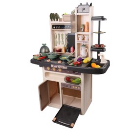 Modern Kids Kitchen Playset Role Play Toy for Boys & Girls with Steam, Water Tap, Music, Lights & 65 Accessories – Pretend Cooking Set with Drawing Board & Storage – (36.8" x 28")