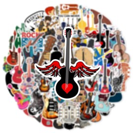 Guitar Stickers for Laptop(50 Pcs),Gift for Kids Teens Adults Girl,Musical Instrument Waterproof Stickers for Water Bottle,Vinyl Stickers for Scrapbook,Journal,Dairy,Skateboard