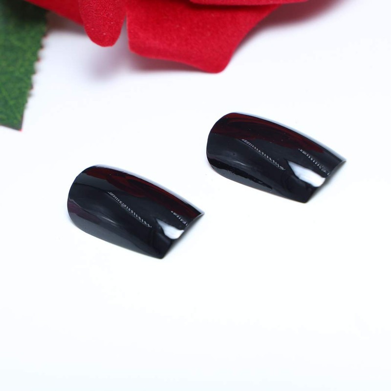 TseenYi Artificial Nails Pure Black Long Square Head False Nails