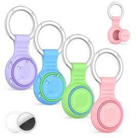 [4-Pack] Silicone Case for AirTag 2 & 1, Waterproof Air Tag Holder with Key Ring Full Coverage Protective Cover Hidden AirTags Holder for Kids Backpacks, Keys, Luggage, Pet Collars (4 Color)