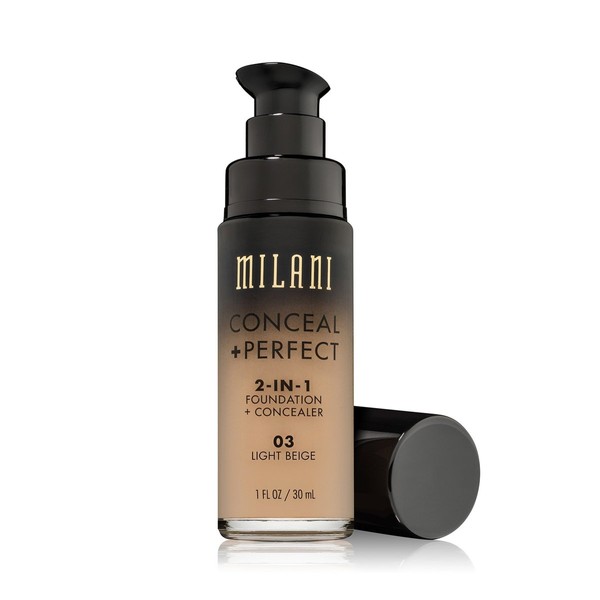 Milani Conceal + Perfect 2-in-1 Foundation + Concealer - Light Beige (1 Fl. Oz.) Cruelty-Free Liquid Foundation - Cover Under-Eye Circles, Blemishes & Skin Discoloration for a Flawless Complexion