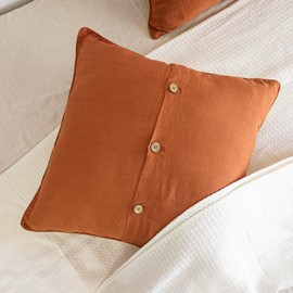 S VICTORY SYMBOL 100% Organic Linen Euro Shams Covers 26"x26" Set of 2 with Coconut Buttons Closure,Stone Washed Linen Caramel Pillow Covers,Square Pillow Cases for Bed Couch