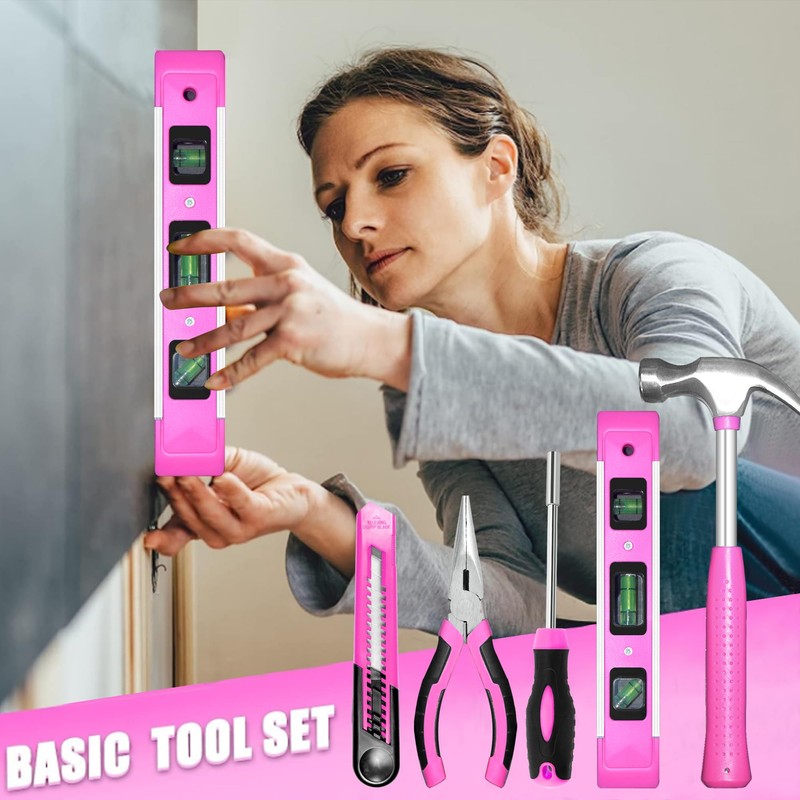 SOLUDE Pink Tool Set,130 Piece Home Tool Kit for Women