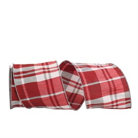 Reliant Ribbon Grand Plaid Dupione Sparkle Wired Edge Ribbon, 4 Inch X 10 Yards, Red/white
