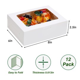 TOMNK 12pcs 8x6x2.5 Inches Bakery Boxes with Window, Cookie Boxes for Chocolate Strawberries, Donuts, Cupcakes, Muffins and Dessert