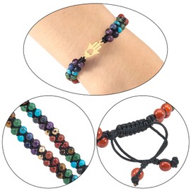 Nupuyai Hamsa Lucky Charm 7 Chakra Braided Crystal Beads Bracelet for Women Men, Double Layer Adjustable Healing Stone Bracelet for Reiki Meditation