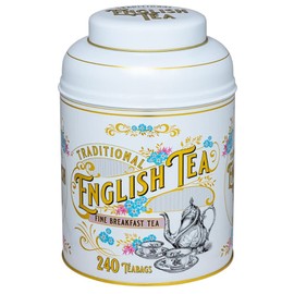 New English Teas Vintage Victorian Tea Tin in White with 240 English Breakfast Teabags