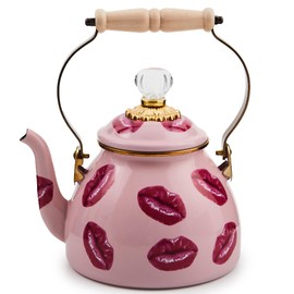 MACKENZIE-CHILDS 2-Quart Enamel Tea Kettle, Cute Tea Kettle for Stovetop, Kiss Me