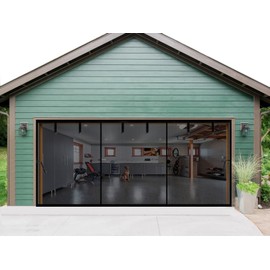 Magnetic Garage Door Screen 18x12ft for 2 3 Car, Fiberglass Screen Mesh Curtain Doors, Heavy Duty Weighted Bottom, Easy Assembly &Pass, Hands Free for Garage Carport Patio Porch RV (Black, 18x12ft)