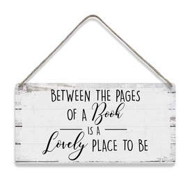 MIGUMUTU Between the Pages of a Book is a Lovely Place to be Sayings Home Wall Decor Wooden Signs Rustic Hanging Wall Plaque Sign Reading Room Present