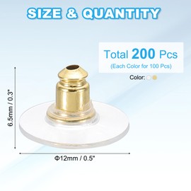 PATIKIL 200 Pcs Earring Backs, Locking Earring Backs Replacements Hypoallergenic Earring Stopper Secure Locking Charm with Pad for Studs, Gold Tone/Silver Tone