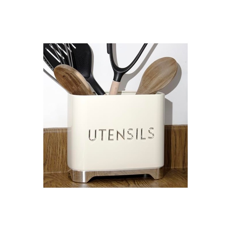 Darthome Vanilla Cream Kitchen Utensils Pot 20x17.5x10cm Glossy Metal Cutlery