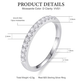 AmoreNel Moissanite Wedding Band EngagementRings for Women 925 Sterling Silver Rings with 18K White Gold Plated Eternity Stackable Engagement Ring Anniversary Band (5)