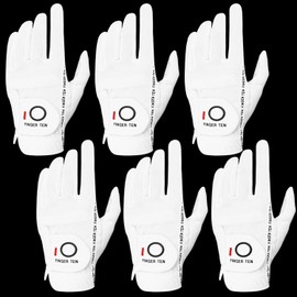 FINGER TEN Golf Gloves Men Right Left Handed Golfer Mens Glove RainGrip Hot Wet Weather Value 6 Pack, All Weather in White Medium/Large (White, Medium/Large, Left)