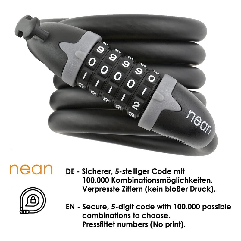 nean Bicycle Lock with Numbers, Cable Lock with Numbers Code
