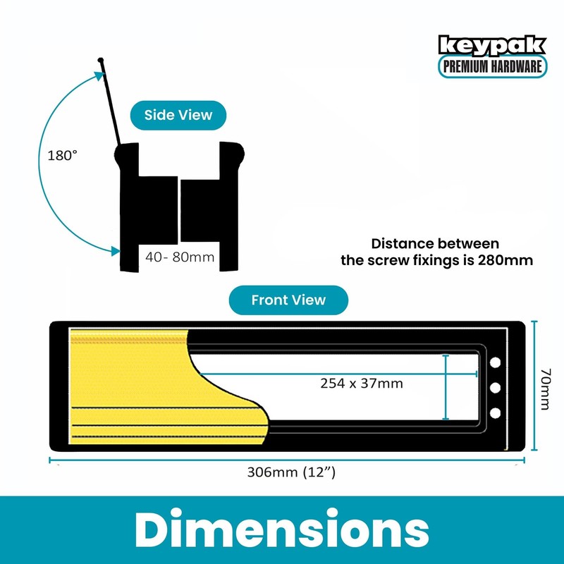 Keypak 12 inch (30.6cm) Door Letterbox - Fits 40-80mm Doors,