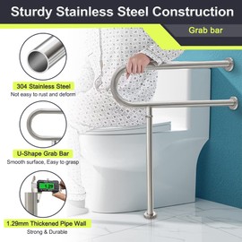Toilet Grab Bars for Seniors Handicap Hand Rails Floor Mounted Handicap Safety Bars for Shower Toilet Bathroom Rails Grab Bar for Elderly Stainless Steel Toilet Support Rail for Disabled Pregnant