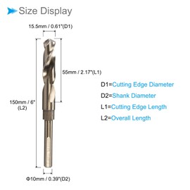 CoCud Pinch Shank Drill 15.5mm Advanced Titanium & Nitride Coated High Speed Steel 6542 for Stainless Steel Drill Machines