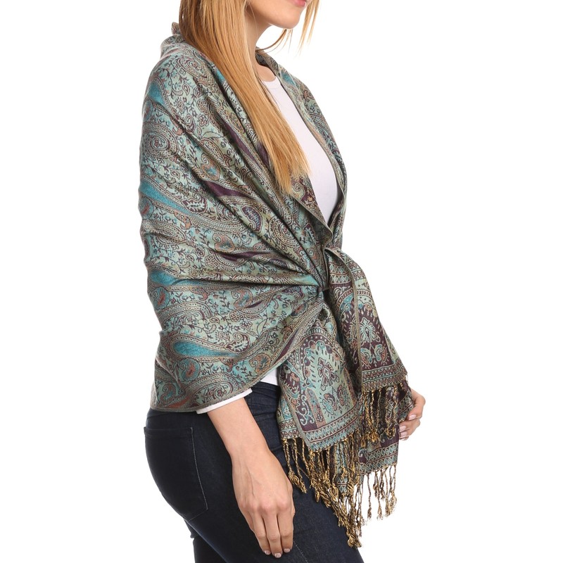 Sakkas Kalin Long Wide Paisley Design Woven Pashmina Shawl Scarf