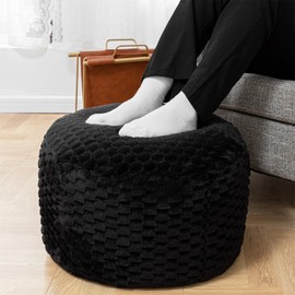 AbunHeri Round Pouf Ottoman Stuffed Plush Fiber Pouf Ottoman Footrest Foot Stool Bean Bag Ottoman Floor Pouf for Bedroom Living Room Accent Seat 20x12inches with Modern Foam Filler (Black)