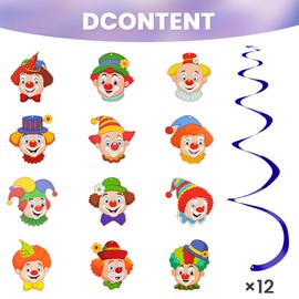 OFFCUP 12pcs Clown Party Hanging Swirl Decorations, Clown Theme Ceiling Window Wall Decorations, Party Spiral Streamers Decorations for Festival Party Holiday Decorations Supplies