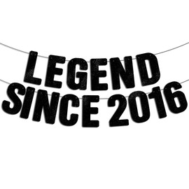 Pre-Strung Legend Since 2016 Black Glitter Banner, Happy 10th Birthday Decorations for Boy, 10 Year Old Anniversary Party Decor for Him