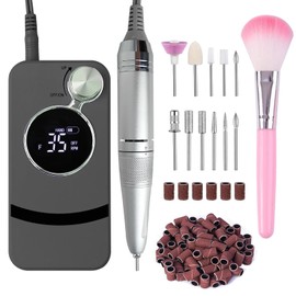 Professional Nail Dril Electric Cordless Portable Nail File Grey 35000RPM Gel Nail Polish Remove Rechargeable Nail Drill Kit for Home Salon Manicure Pedicure