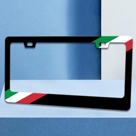 2pcs Italy Italian Flag License Plate Frame Funny Patriotic License Plate Frames Green White Red Auto Accessory Bracket Stainless Steel License Plate for Women Men 6x12 Inch
