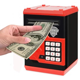 Adsoner Piggy Bank, Electronic ATM Password Cash Coin Can Auto Scroll Paper Money Saving Box Gift for Kids (Red)
