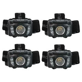 LUXPRO LP345V2 LED Headlamp - Bright 300 Lumen Head Lamp for Outdoors, Camping & Hiking - 6 Light Modes White, Green & Red Light - IPX4 Waterproof - Adjustable Headband - Batteries Included - 4 Pack