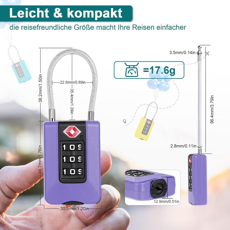 ZHEGE Suitcase Lock, Combination Lock Suitcase with Flexible Cable, TSA