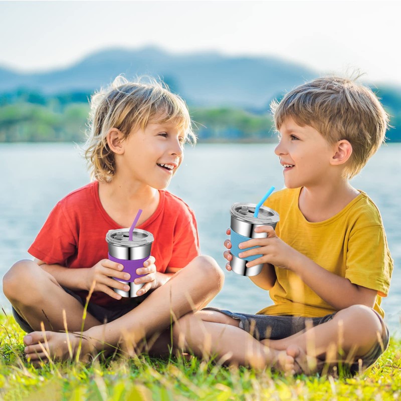 Rommeka Toddler Cups with Straws, 18/8 Stainless Steel Children Smoothie