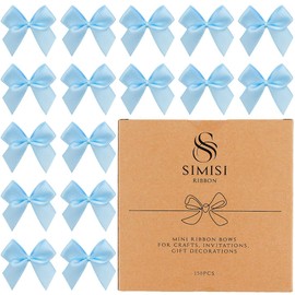 150 Pieces Light Blue Mini Ribbon Bows for Crafts Tiny Satin Bow for Gift Wrapping, Invitations, Christmas Tree