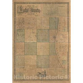 Historic 1861 Wall Map - Map of Lake County, Illinois 31in x 44in