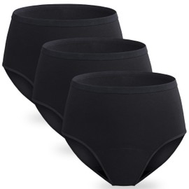 Women Leak Proof Incontinence Underwear Washable Absorbency Protective Postpartum Panties 2.0 OZ Bladder Control 3 Pack (3 Black, 2XL)
