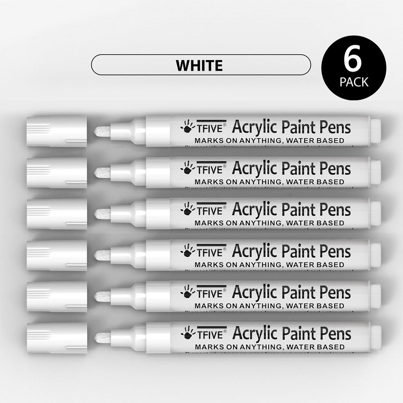 White Acrylic Paint Marker Pens - 2-3mm Medium Tip, 6
