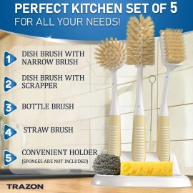 UD_Dish Brush Set of 5 with Convenient Holder Bottle Water Brush Dish Scrub Brush Scrubber Brush and Straw Brush   Kitchen Scrub