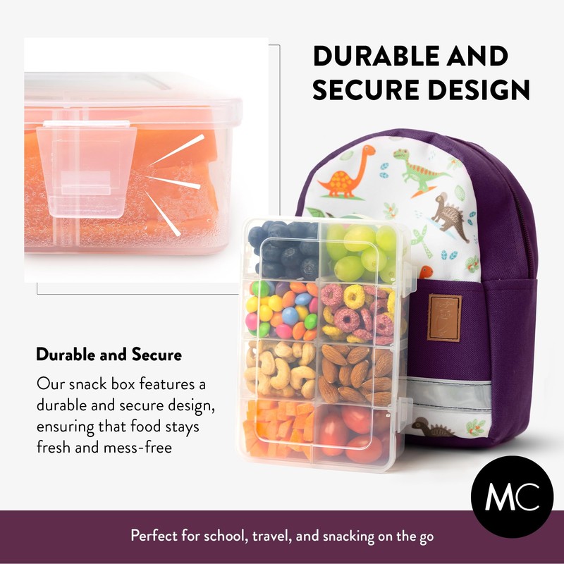 Snack Box Containers Set of 2-Reusable,100 Dissolvable Labels, 8 Adjustable