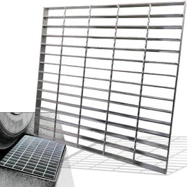 MASSLUNT Galvanized Steel Drain Grate, 20x20 Outdoor Drain Cover, B Class Sewer Grate, Durable Heavy Duty Channel Grate, Sliver Square Drainage Grate for Driveway, Concrete, Yard (19.7x19.7)