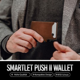 GenTo Smartlet Push Wallet with Coin Compartment Metal Case Slim Wallet TÜV Tested RFID NFC Protection Small Wallet Thin Slim Card Case, Dark Brown Matte, Modern