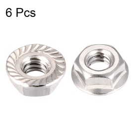 sourcing map 1/4-20 Serrated Flange Hex Lock Nuts, 304 Stainless Steel, 6 Pcs