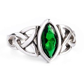 Windalf Celtic Ring ISEA 12mm Green Emerald Engagement Ring Celtic Irish Silver Ring 925 Sterling Silver, Fabric, Cubic Zirconia