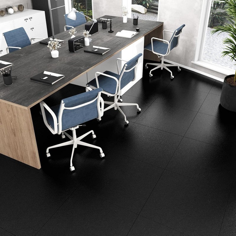 Black Peel and Stick Floor Tile Matte Vinyl Flooring Waterproof