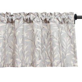 VOGOL Grey Valances for Windows, Lovely Leaf Print Window Treatment Rod Pocket Bathroom Valances for Small Windows, 52x12, One Panel
